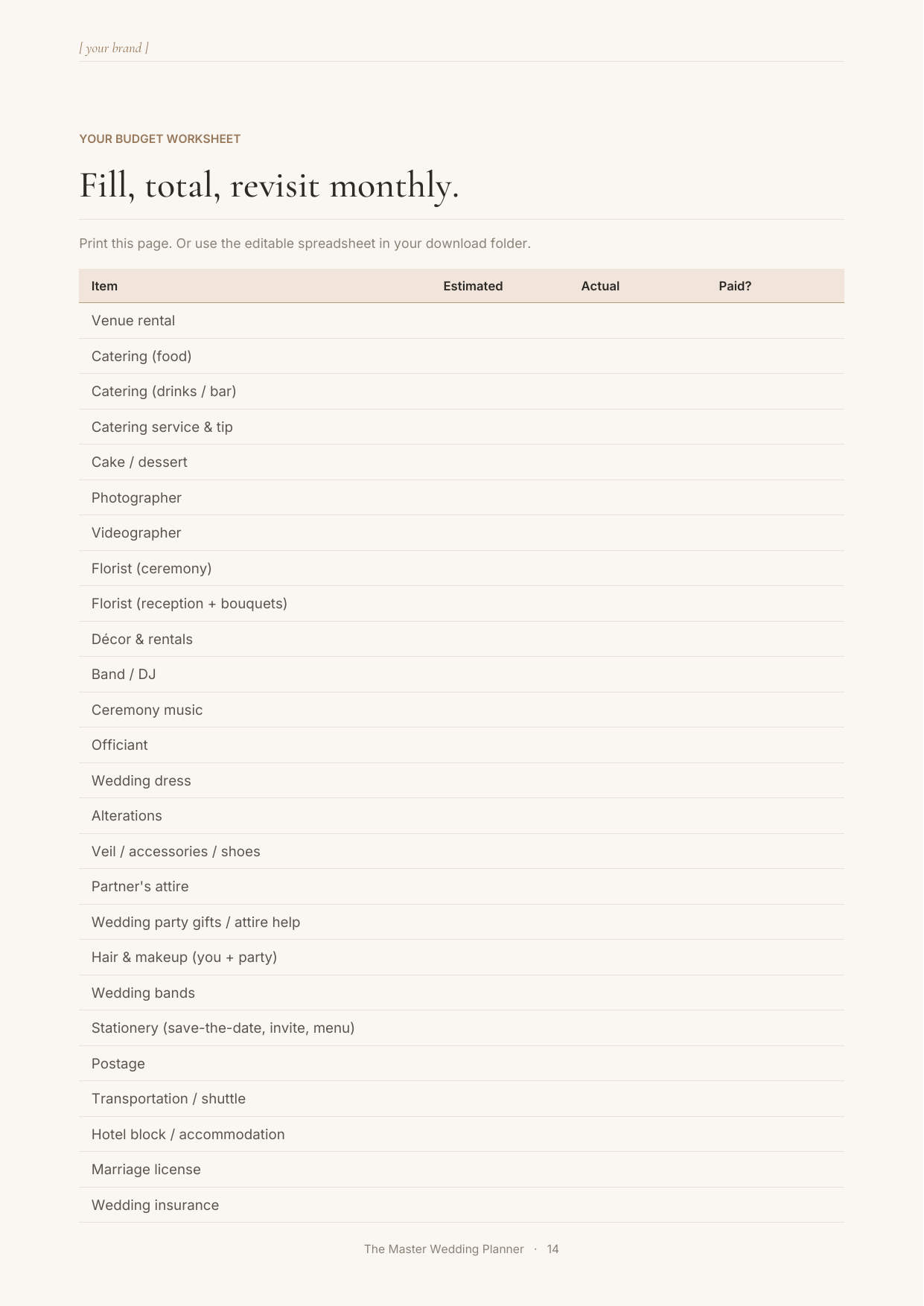 Fillable budget worksheet