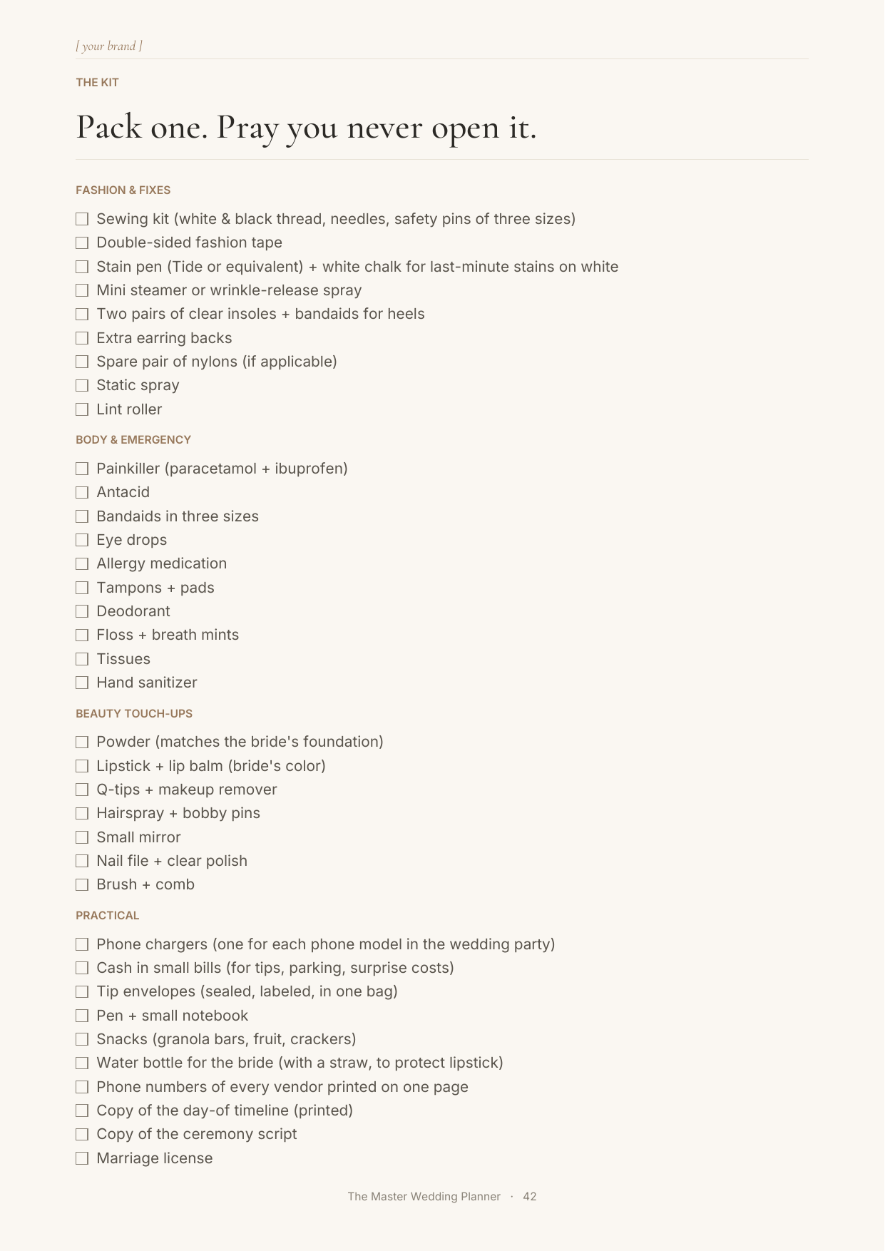 Day-of emergency kit checklist